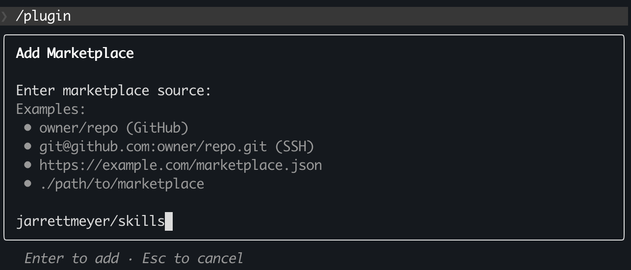 The jarrettmeyer/skills plugin installed in Claude Code